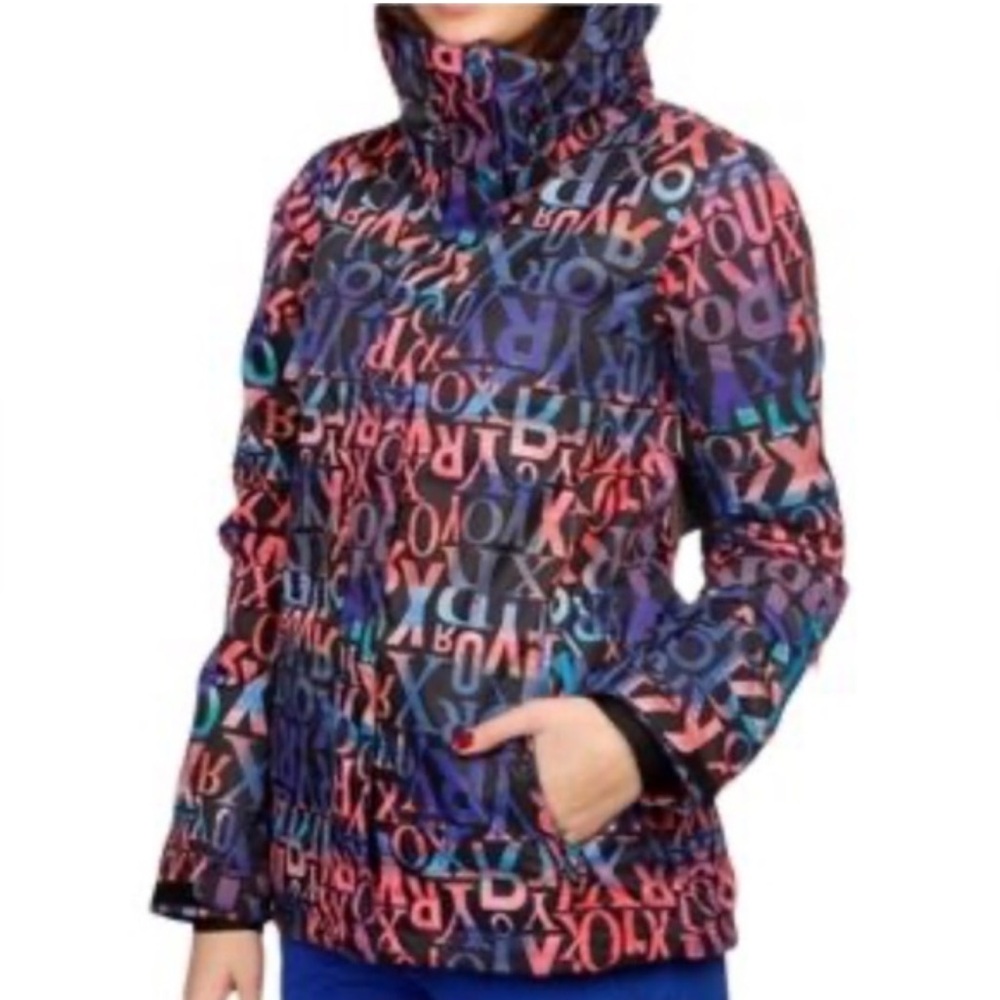 Roxy Logo Printed Hooded Winter Ski Snow Jacket Pink Blue Insulated-M (10/12)